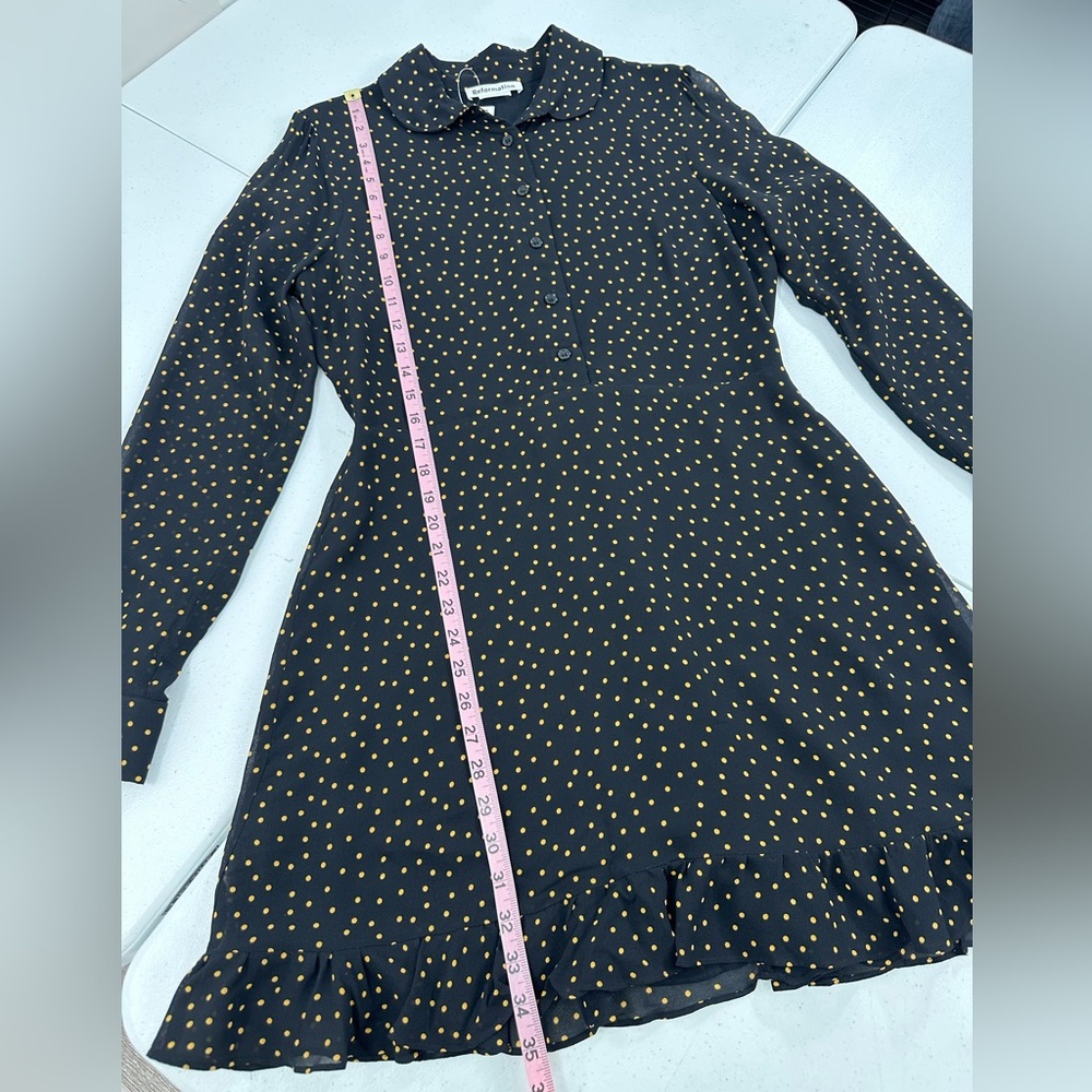 Reformation Monti Black Gold Polka Dot Long Sleeve Mini Dress Cutout Back 10 NWT - Picture 8 of 14